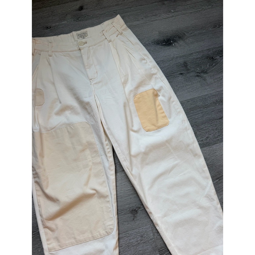 Pilcro cream barrel-leg patchwork pants size 27P petite - Picture 7 of 8